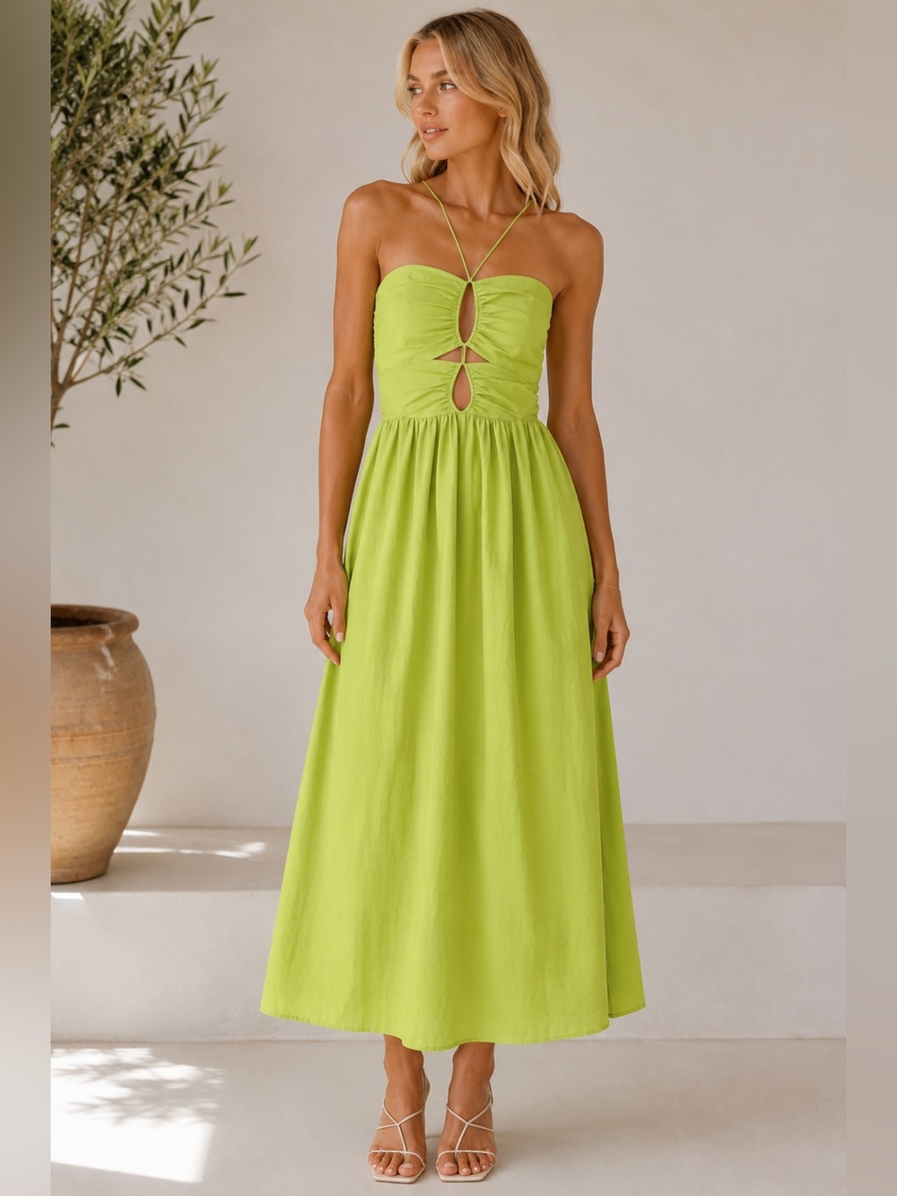 Rails Silvia Cutout Midi Dress Banana Leaf NWT S Revolve